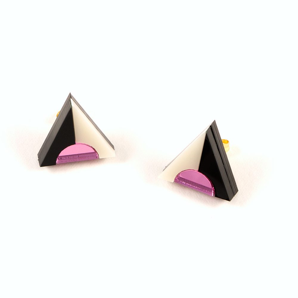 Statement earrings - Form 020 pink, black and ivory acrylic studs