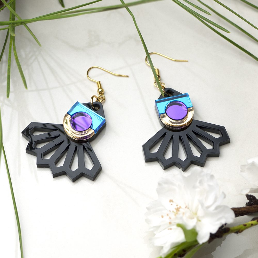 Statement earrings - Form 034 blue, gold and purple