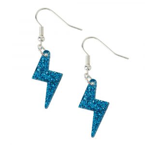 Hook earrings with lightning bolt charms in glittery blue