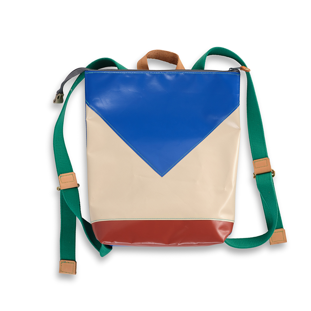 Geo Backpack - Blue Cream and Brown
