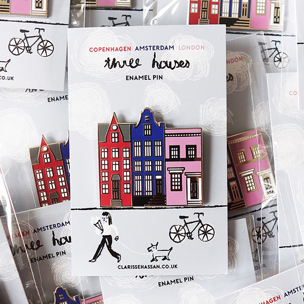 Enamel pin badges three houses packaging