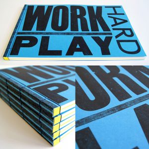 Work Hard Play Hard Notebook A4 Unique stationery - handmade Work Hard Play Hard type blue notebook details