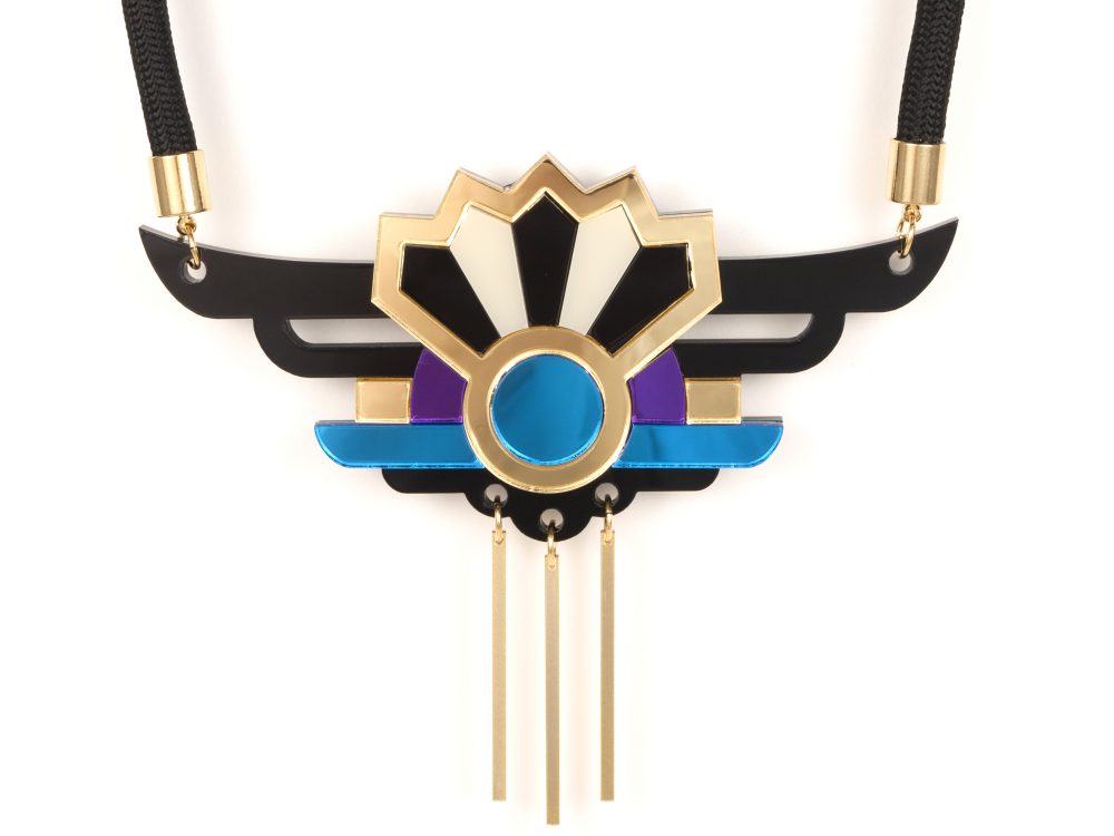 Unique necklaces - Form 038 gold, blue, purple statement necklace