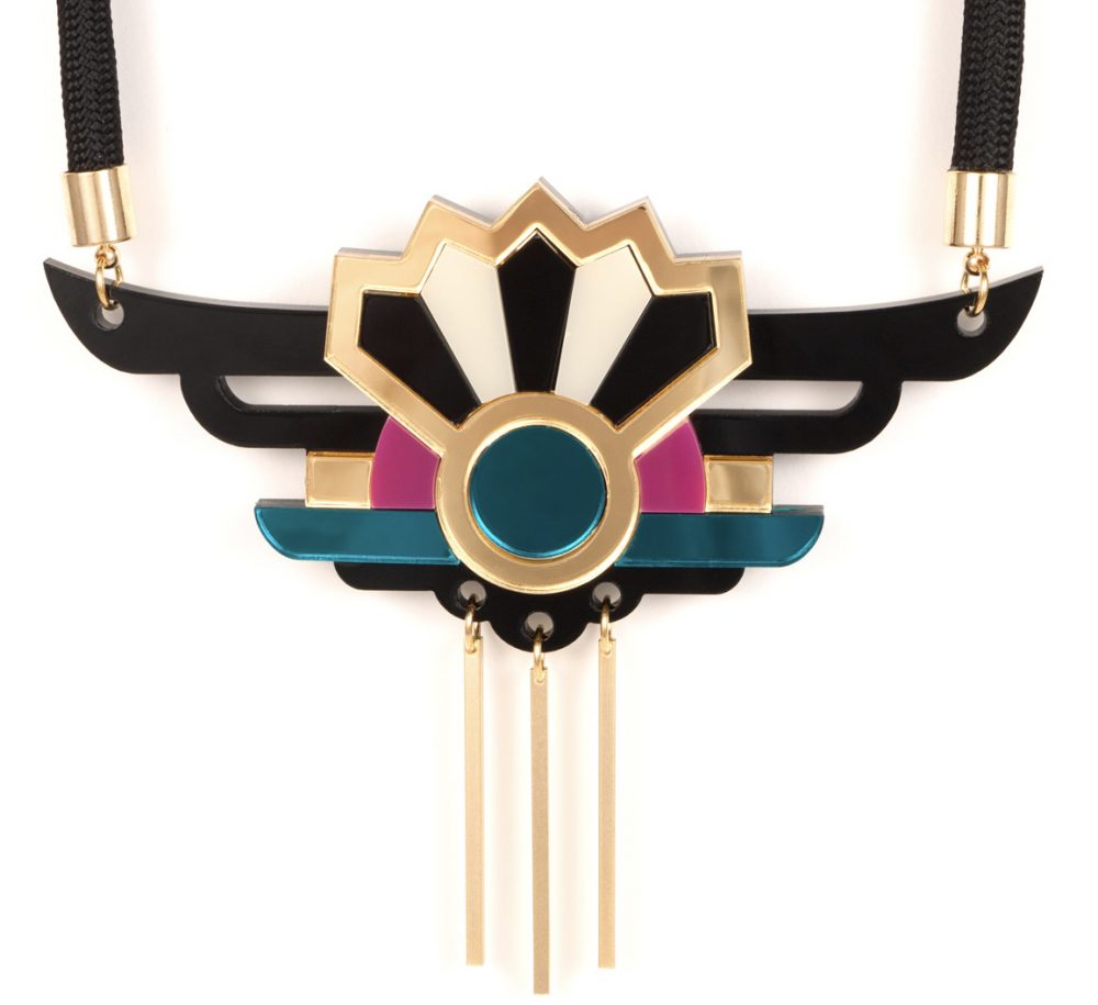 Unique necklaces - Form 038 teal, pink, black and gold statement necklace