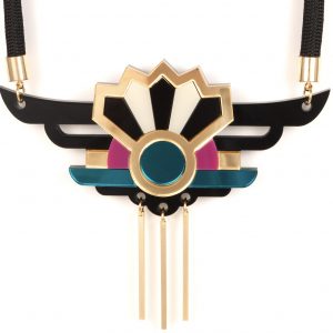 Unique necklaces - Form 038 teal, pink, black and gold statement necklace