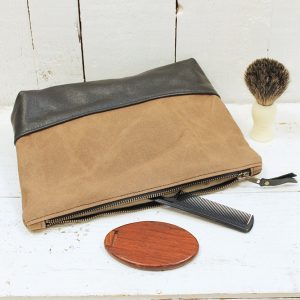 Canvas Wash Bag - Brown and Black - brown wash bag lifestyle