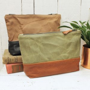 Canvas Wash Bag - Brown and Black brown green washbags