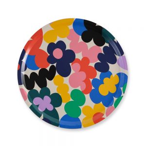 Floral Burst Round Tray features a round tray with colourful printed flowers