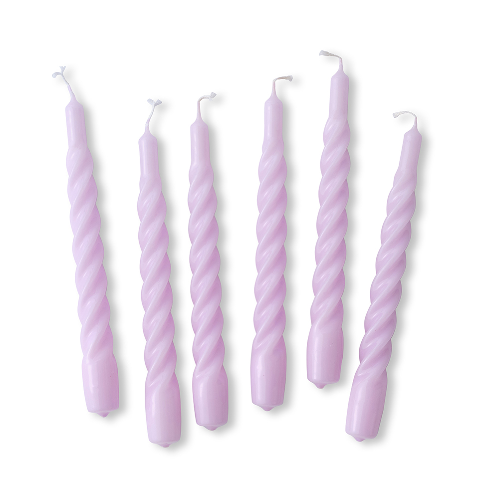Set of 6 Twisted Gloss Candles - Lilac
