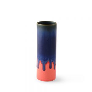 Porcelain Cylinder Vase - Blue and Coral Pink