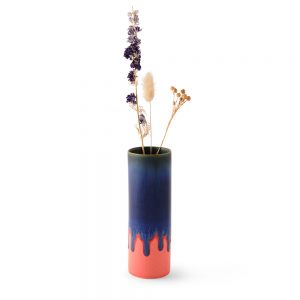 Porcelain Cylinder Vase - Blue and Coral Pink