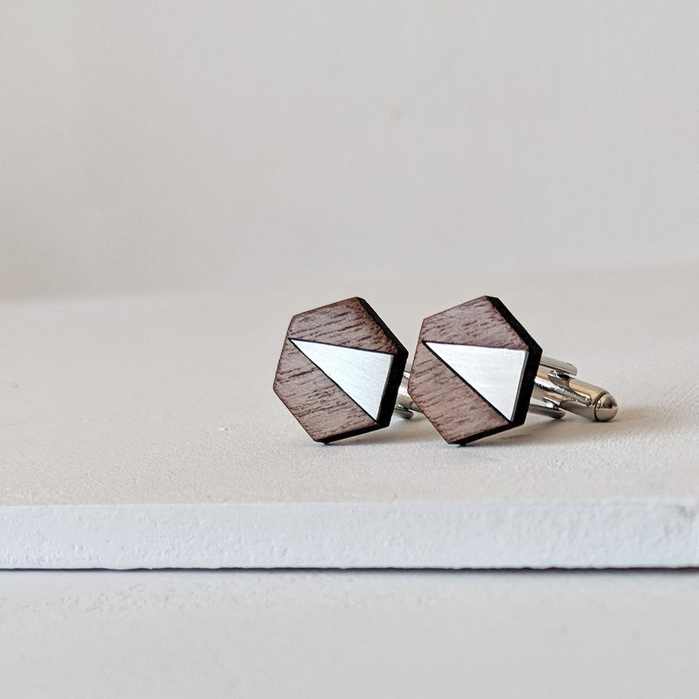 Handmade cufflinks - steel and walnut