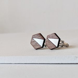 Handmade cufflinks - steel and walnut
